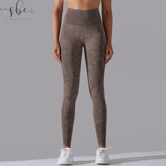 SB6635-European and American Seamless Crescent Washed High Waist Tight Peach Butt Lifting Yoga Pants