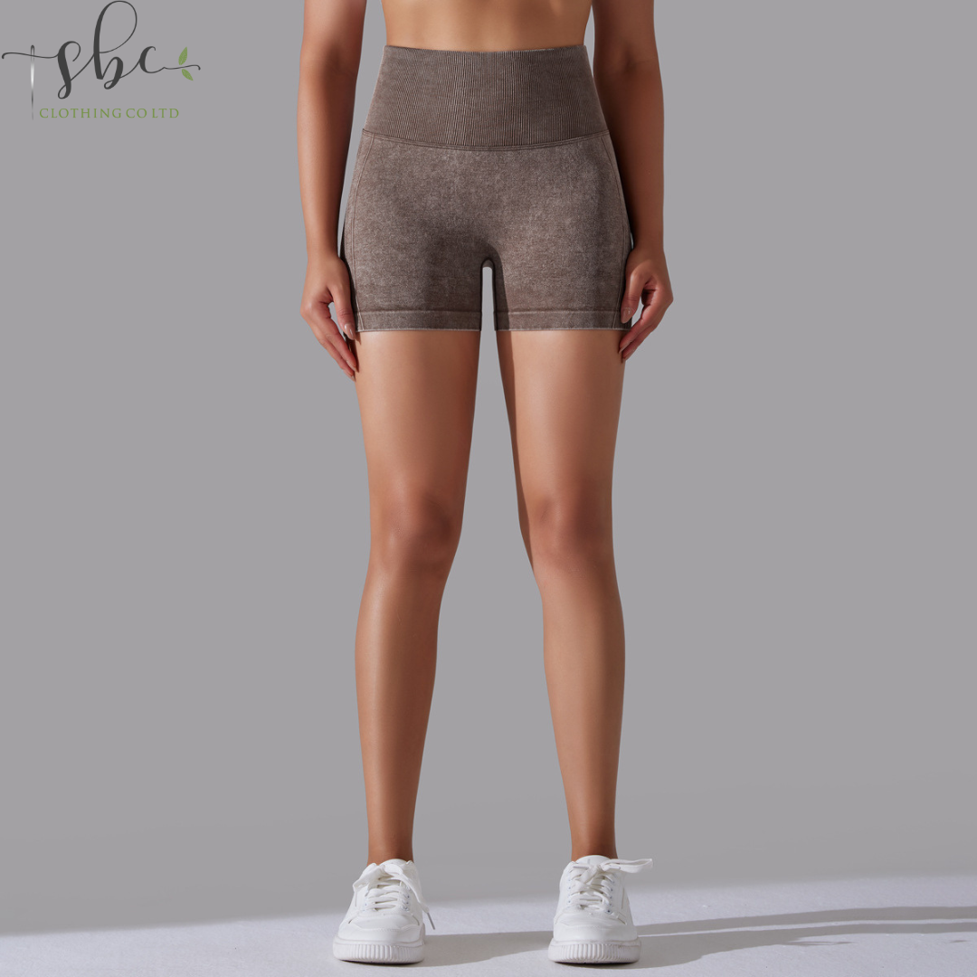 SB6635- Seamless knitted washed sand washed peach high waist crescent yoga shorts for women