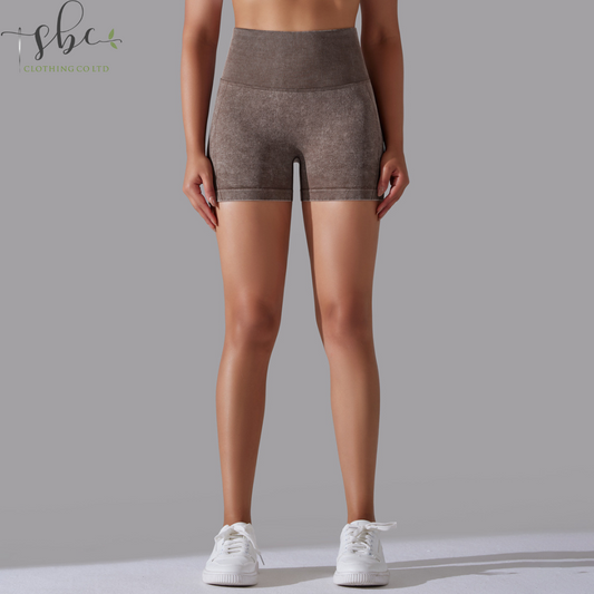 SB6635- Seamless knitted washed sand washed peach high waist crescent yoga shorts for women