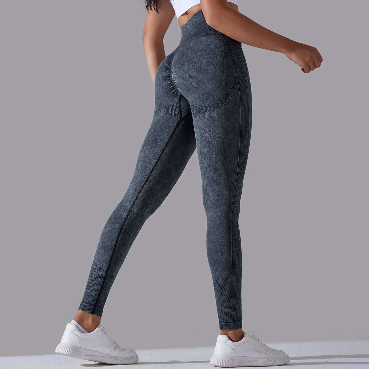 SB6635-European and American Seamless Crescent Washed High Waist Tight Peach Butt Lifting Yoga Pants