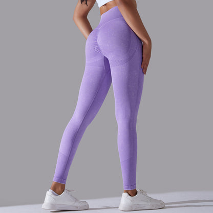 SB6635-European and American Seamless Crescent Washed High Waist Tight Peach Butt Lifting Yoga Pants