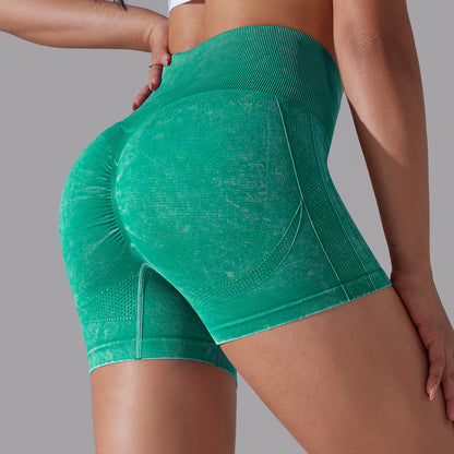 SB6635- Seamless knitted washed sand washed peach high waist crescent yoga shorts for women