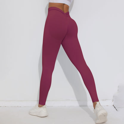 SB6659T-European and American solid color seamless peach hip high waist tight V waist yoga pants