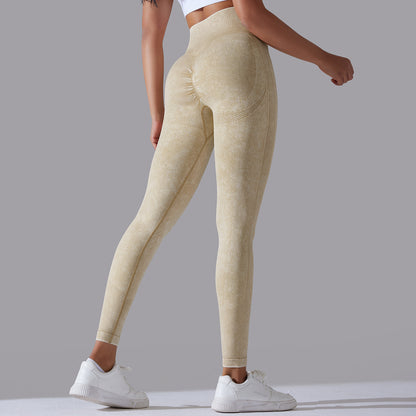 SB6635-European and American Seamless Crescent Washed High Waist Tight Peach Butt Lifting Yoga Pants