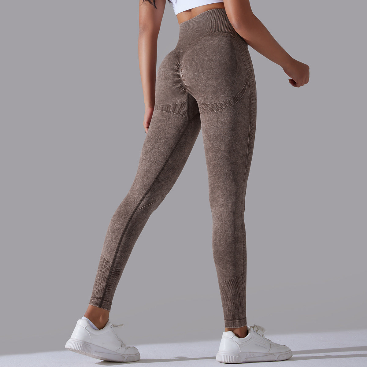 SB6635-European and American Seamless Crescent Washed High Waist Tight Peach Butt Lifting Yoga Pants