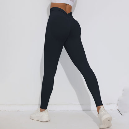 SB6659T-European and American solid color seamless peach hip high waist tight V waist yoga pants