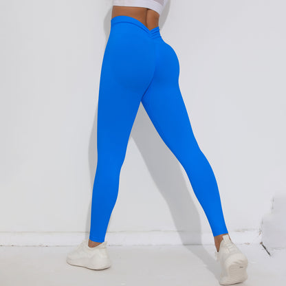 SB6659T-European and American solid color seamless peach hip high waist tight V waist yoga pants